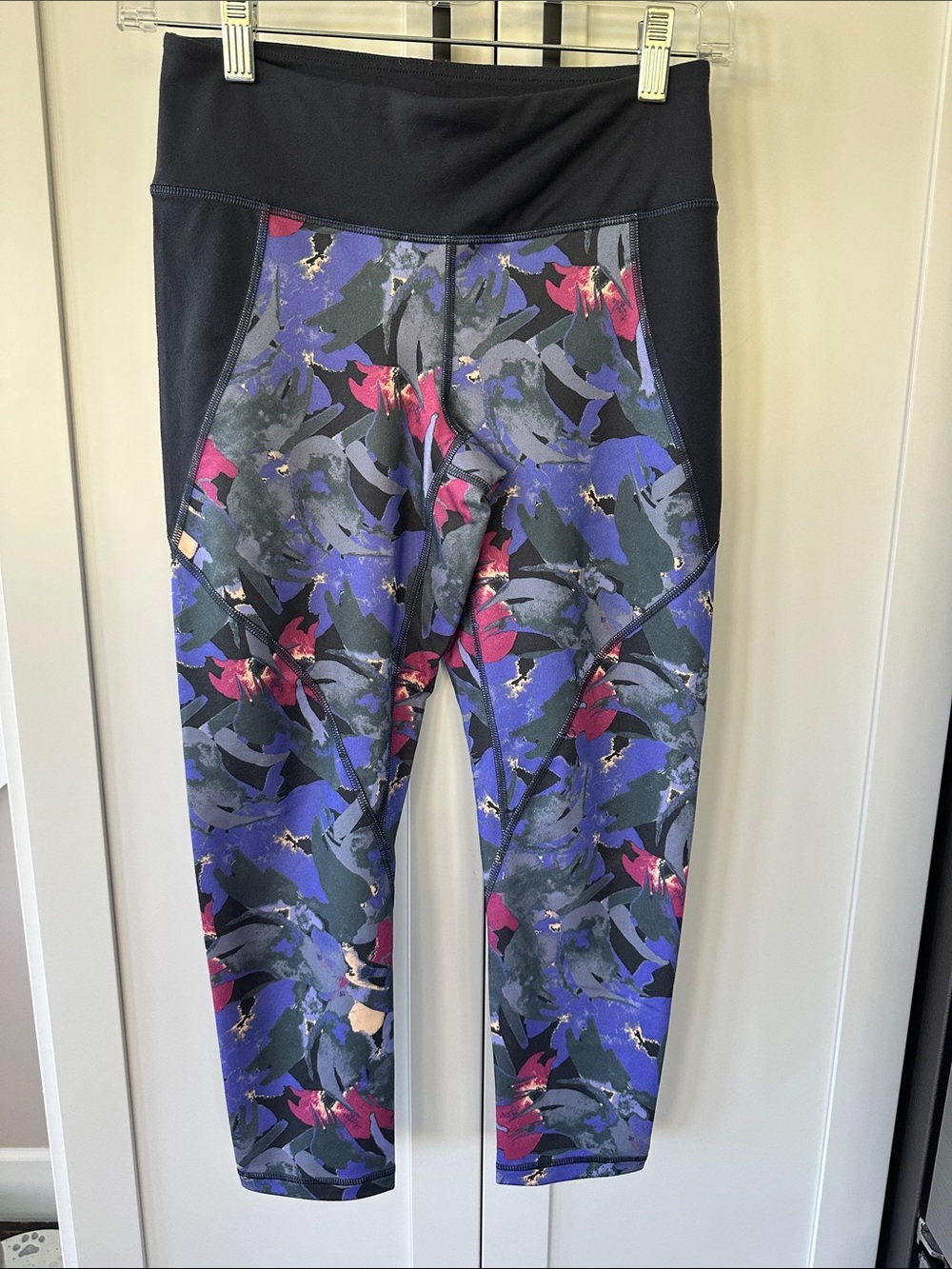 Patagonia Black High-Waist Leggings with Purple and Pink Abstract Print